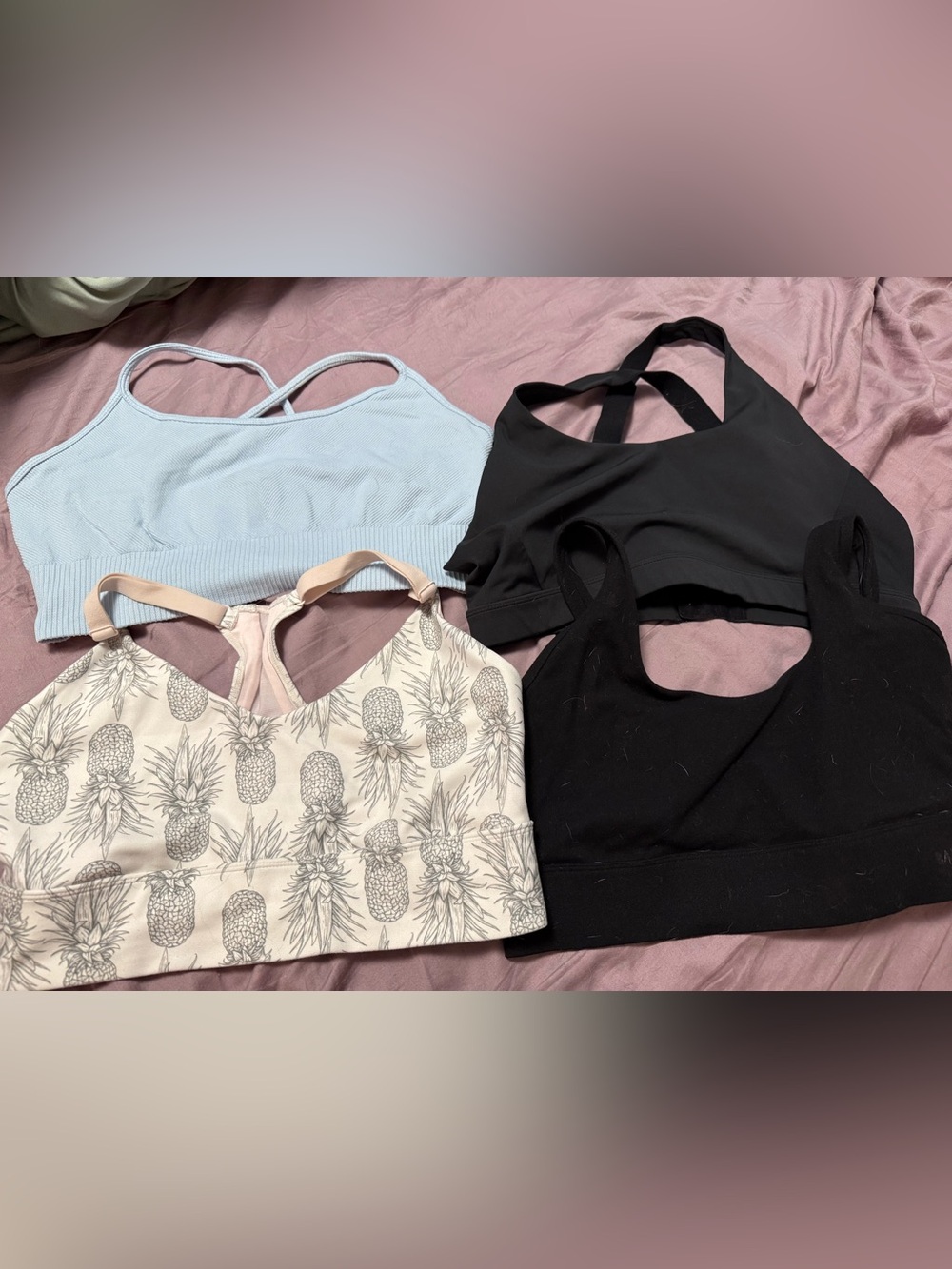 Women’s Pineapple Print & Solid Cropped Tank Top Set - Black, Light Blue, Cream